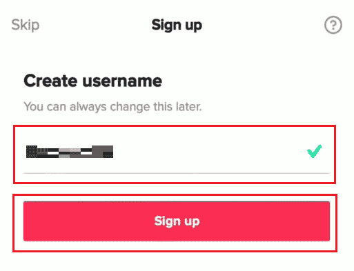 Em seguida, Crie um nome de usuário e toque em Sign up. Sua conta será configurada com sucesso