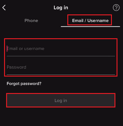 Você também pode digitar seu e-mail/nome de usuário e tocar em Log in