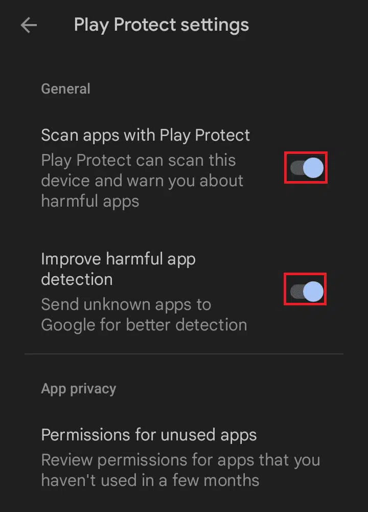 Desligue a barra de alternância nas definições do Play Protect. | Como instalar o mSpy no telemóvel Android alvo